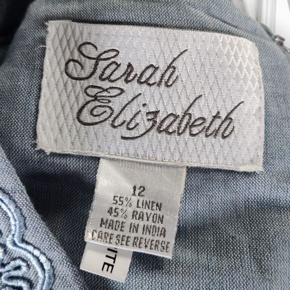 Vintage Sarah Elizabeth Linen Blend Sheath Maxi Dress Size 12 Button Embroidery - Picture 14 of 16